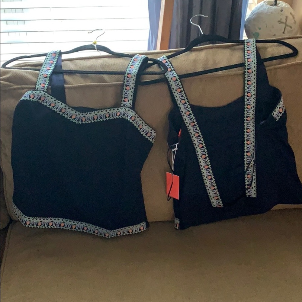 Navy tank with sewn details.